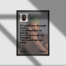 Load image into Gallery viewer, Frank Ocean &quot;I could though walls&quot; (Spotify Lyrics) - Music Print/Poster
