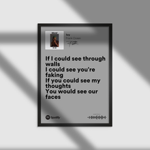 Load image into Gallery viewer, Frank Ocean &quot;I could though walls&quot; (Spotify Lyrics) - Music Print/Poster
